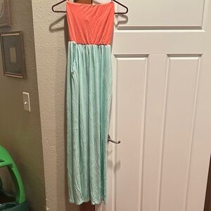 Y2K  stretchy Always Coral and Mint Maxi Dress